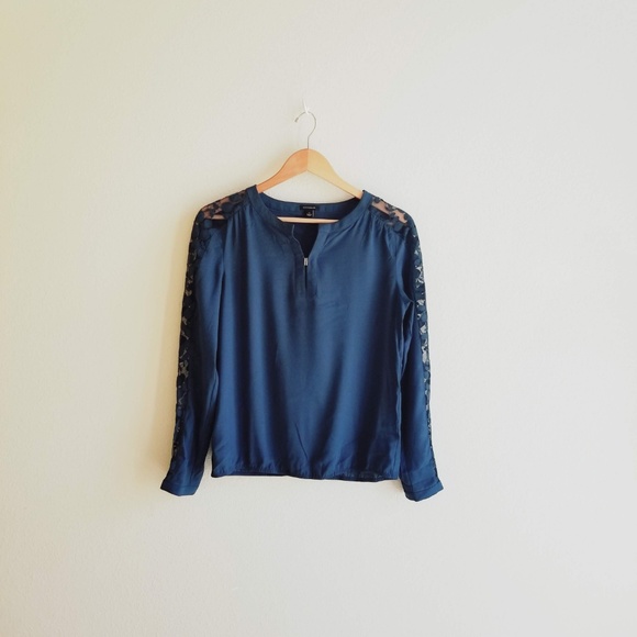 Ann Taylor Tops - ANN TAYLOR Dark Teal Blouse with Lace Trim, Size S